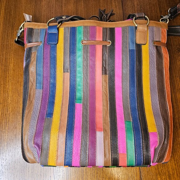 AmeriLeather Amelia Canvas Floral Embellished Leather Large  Amerileather, Multi-Colored, X-tra Large Tote / Shopper / Crossbody Bag